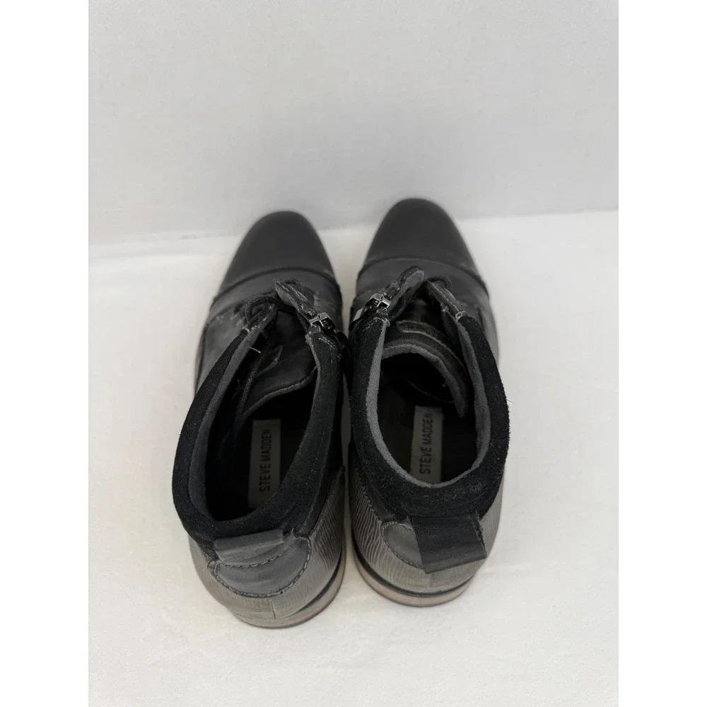 Steve Madden Mens P-Kontac Black Leather Cap Toe Lace Up Zip Dress Boots Size 11